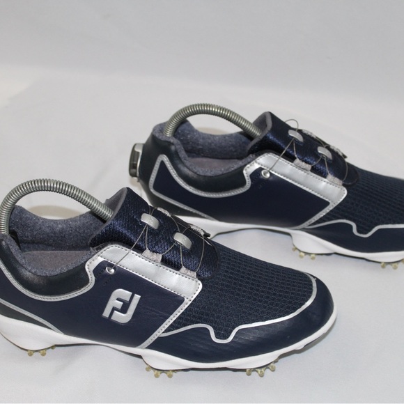 FootJoy Dark Blue and Metallic Golf Shoes - Picture 1 of 7